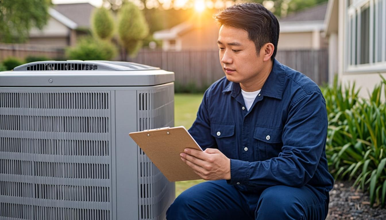 HVAC Pro Control technician servicing a residential AC unit in Tampa Bay, FL